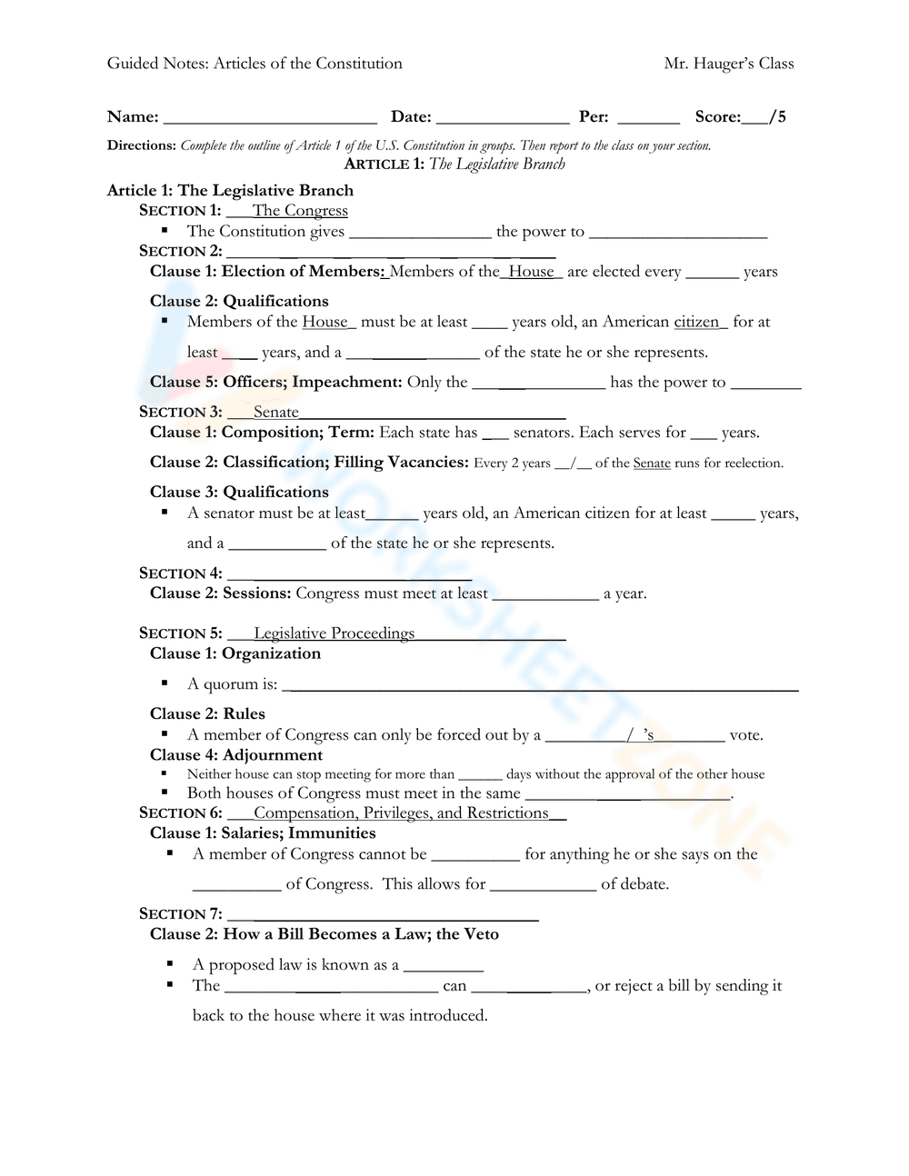 Guided Notes on the Articles of the Constitution - Page 1