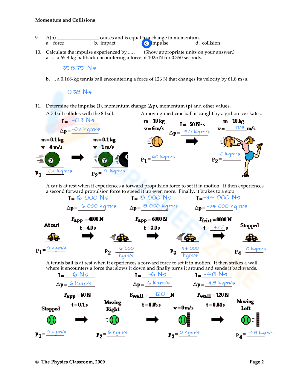 Momentum, Impulse, and Momentum Change Worksheet - Page 2