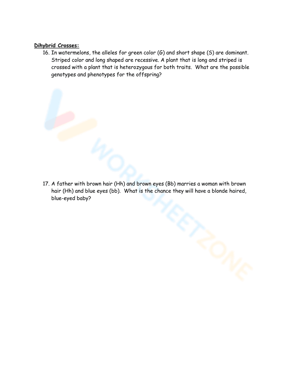 Practice with Genetic Crosses Worksheet - Page 5