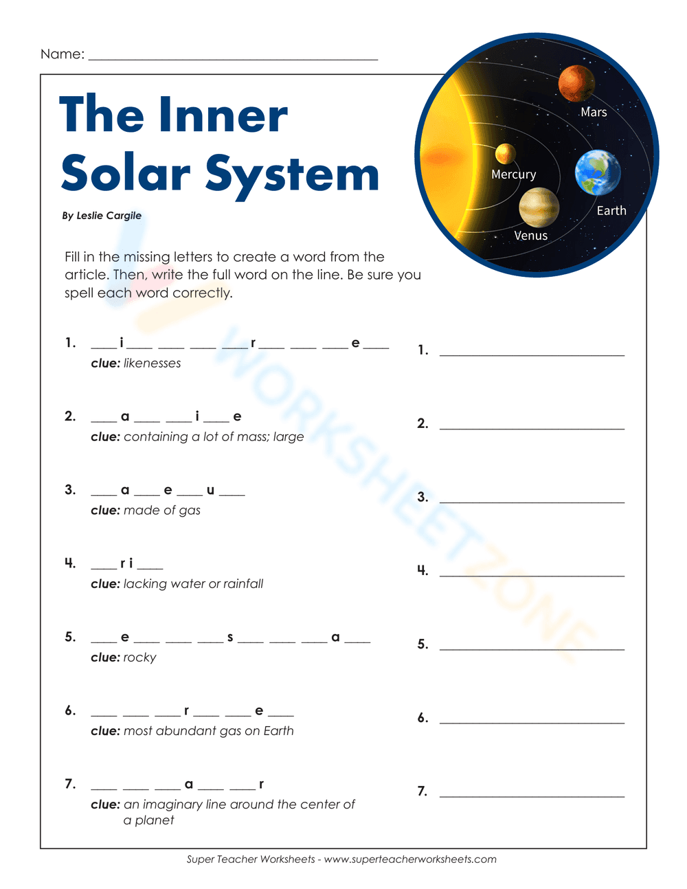 The Inner Solar System Worksheet - Page 4