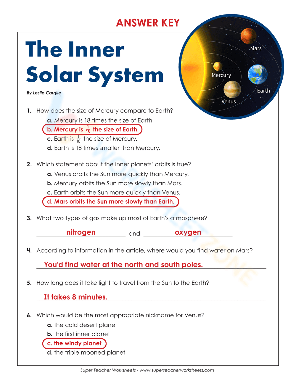 The Inner Solar System Worksheet - Page 5