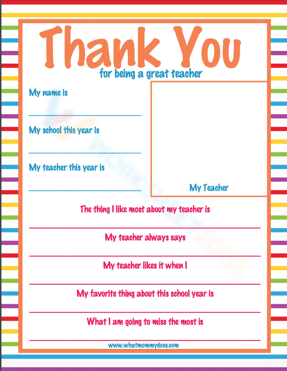 A Great Teacher: Appreciation Worksheet - Page 1
