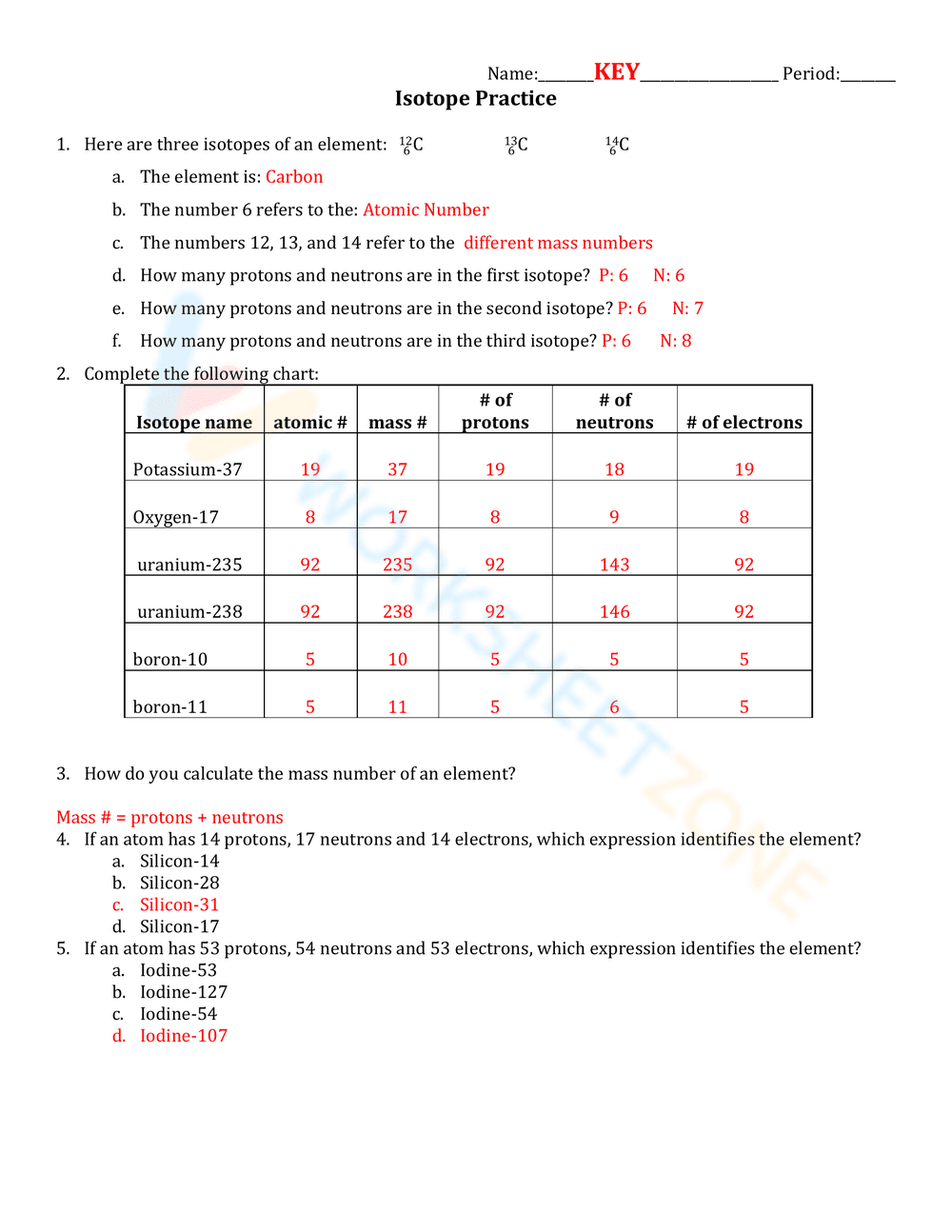 Isotope Practice: Chemistry Worksheet - Page 1