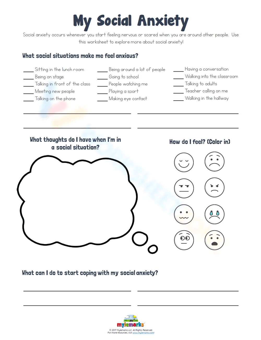 Understanding My Social Anxiety Worksheet - Page 1