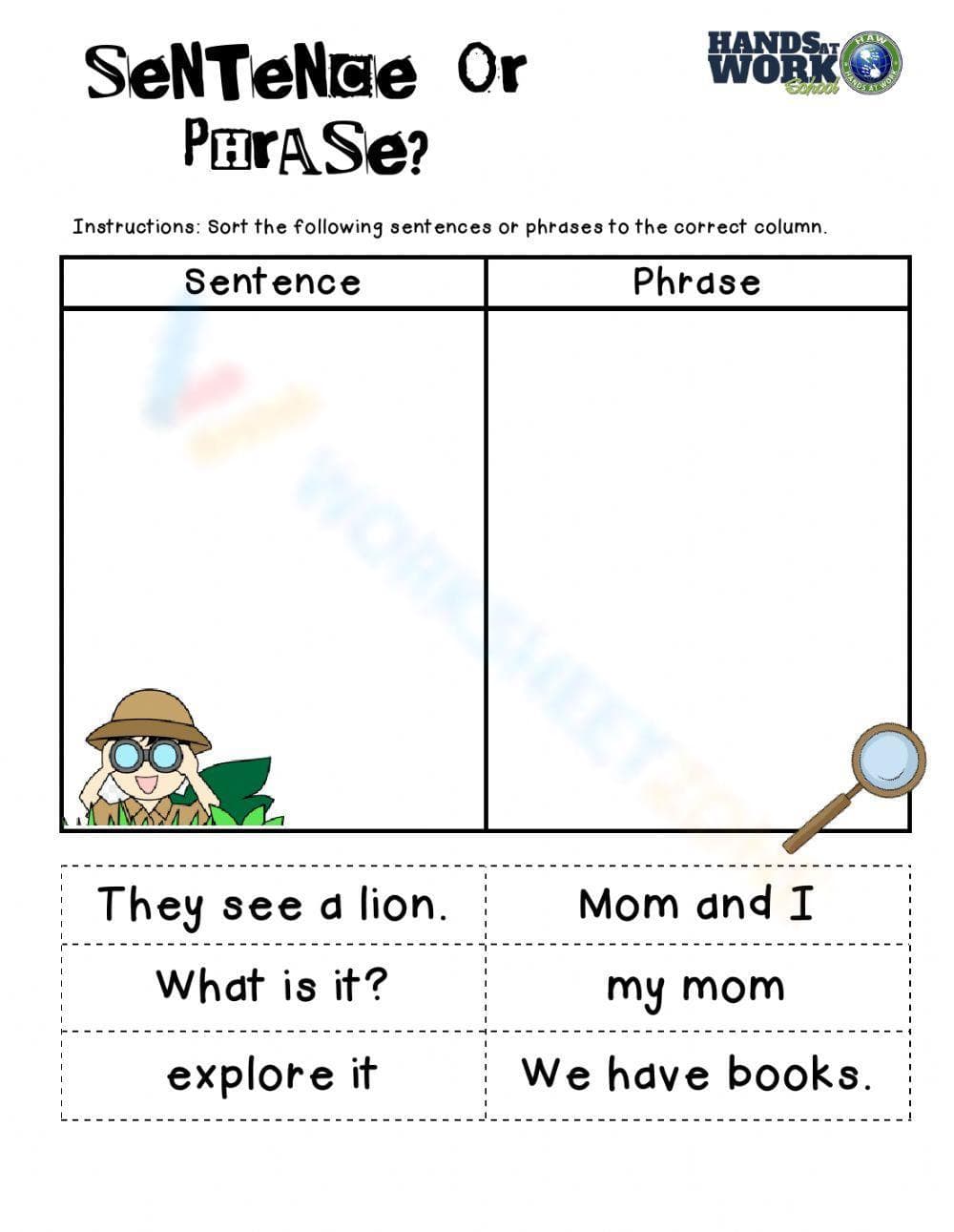 Identify Sentences and Phrases - Page 1
