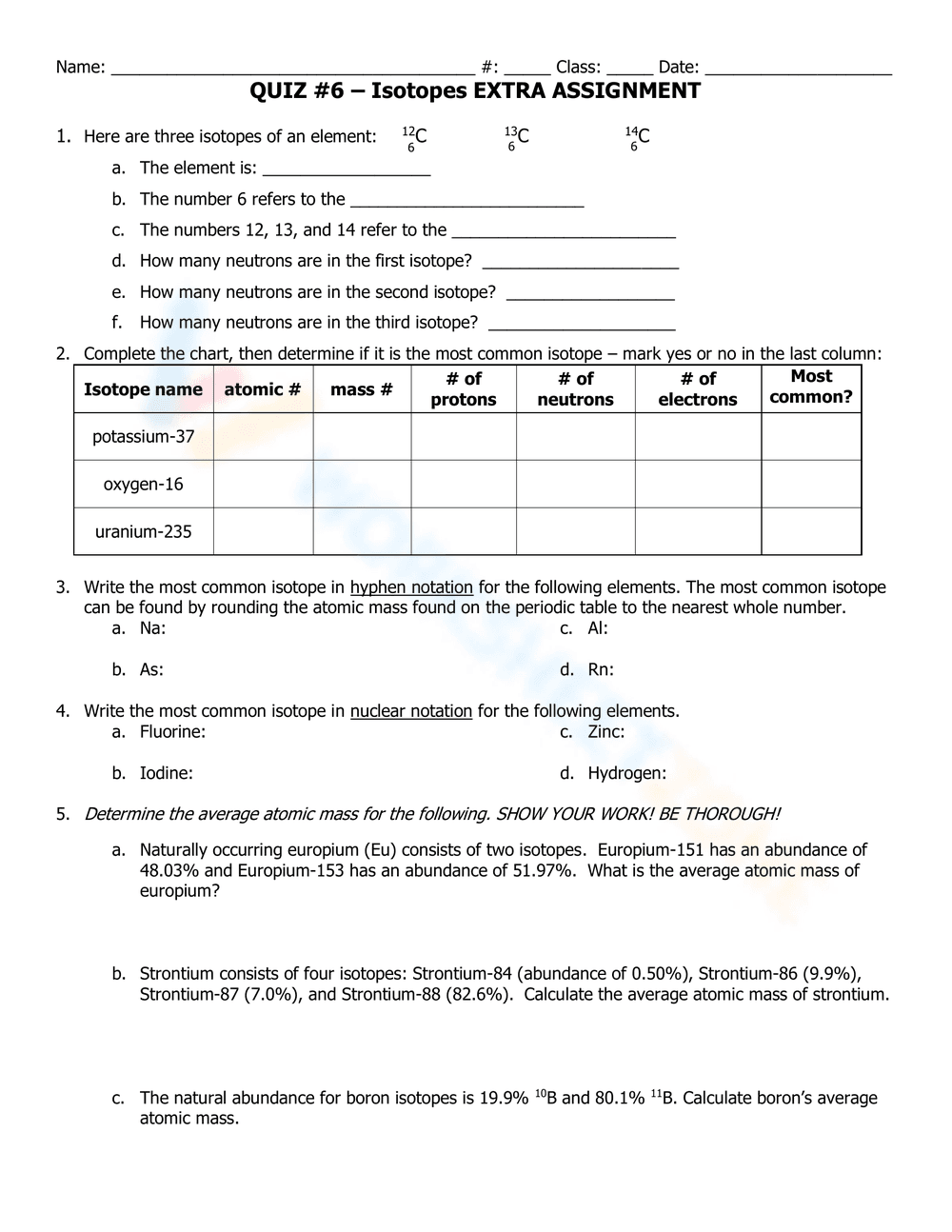Isotopes Assignment - Page 1