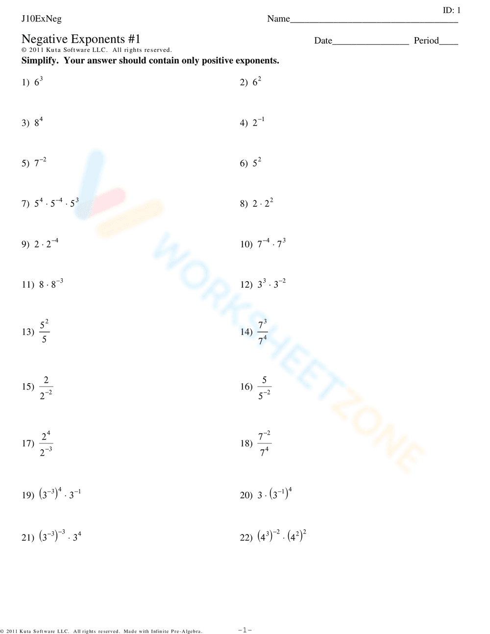 Updated Practice with Negative Exponents - Page 1