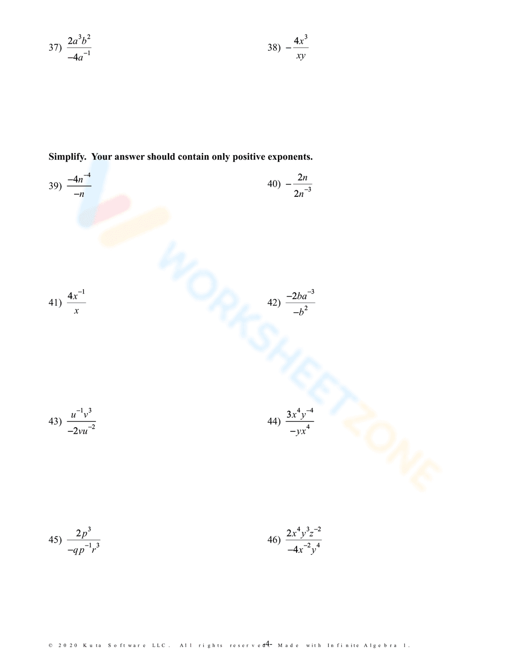 Working with Negative Exponents Worksheet - Page 4