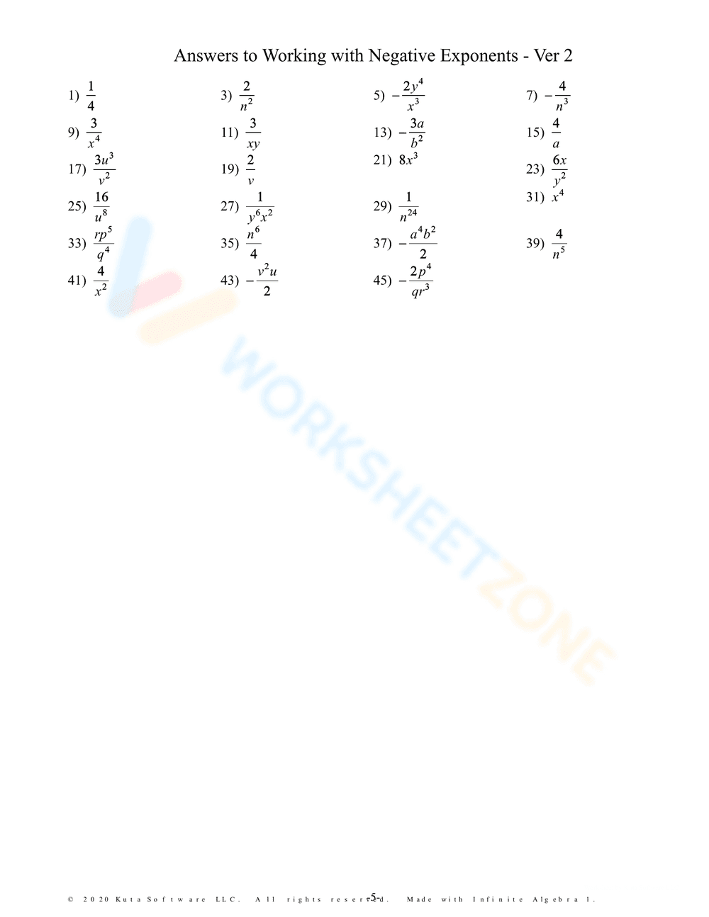 Working with Negative Exponents Worksheet - Page 5