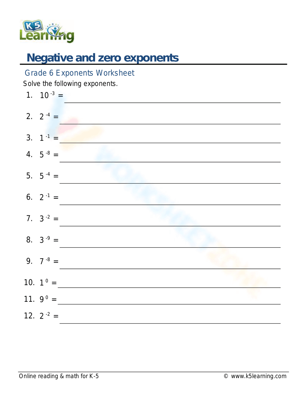 Negative and Zero Exponents: Math - Page 1