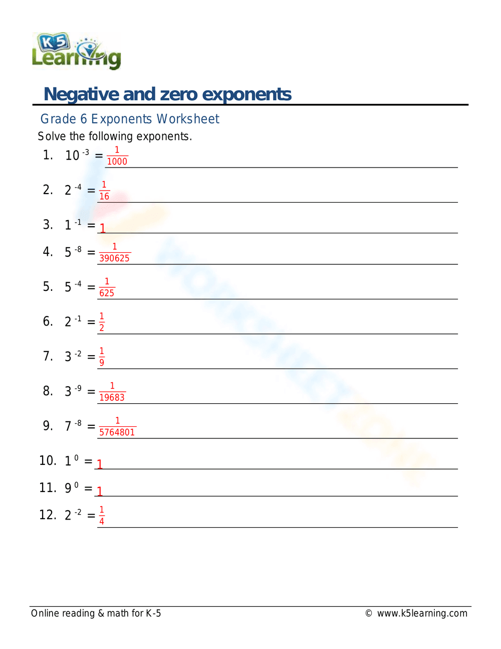 Negative and Zero Exponents: Math - Page 2