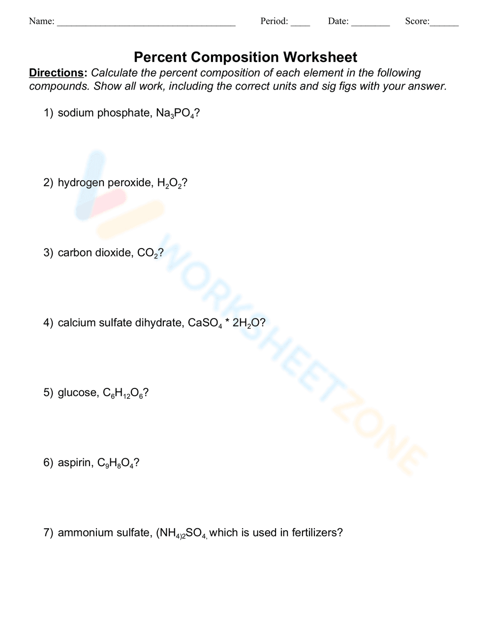 Percent Composition Worksheet - Page 1