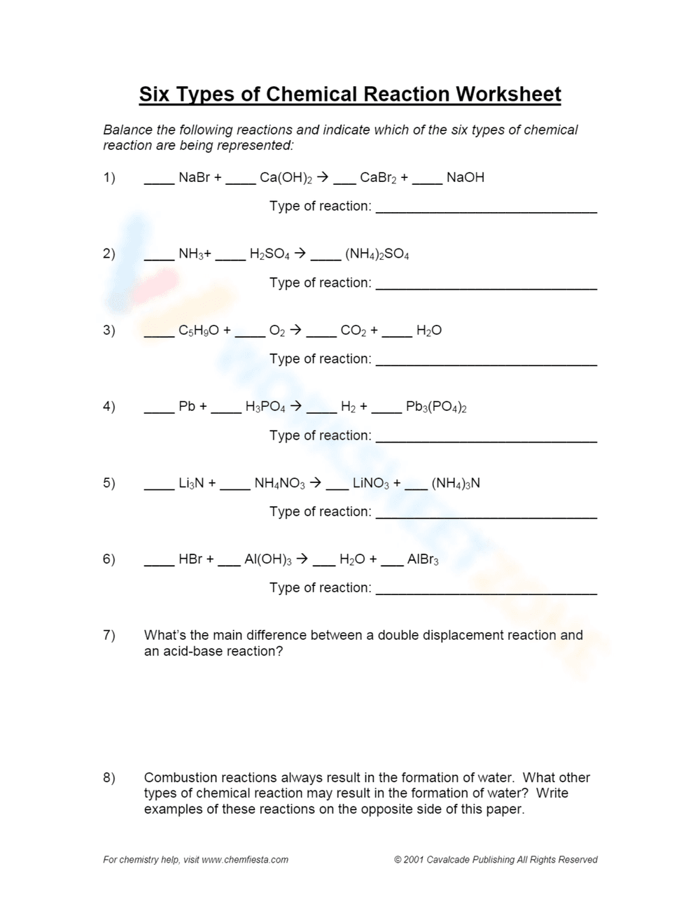 Six Types of Chemical Reactions - Page 1