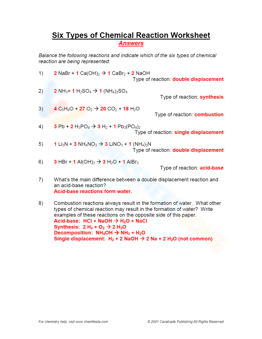 Six Types of Chemical Reactions - Page 2
