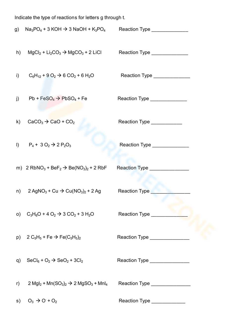 Types of Chemical Reactions Worksheet - Page 2
