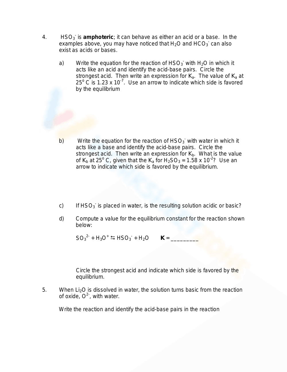 Acids and Bases Worksheet - Page 2