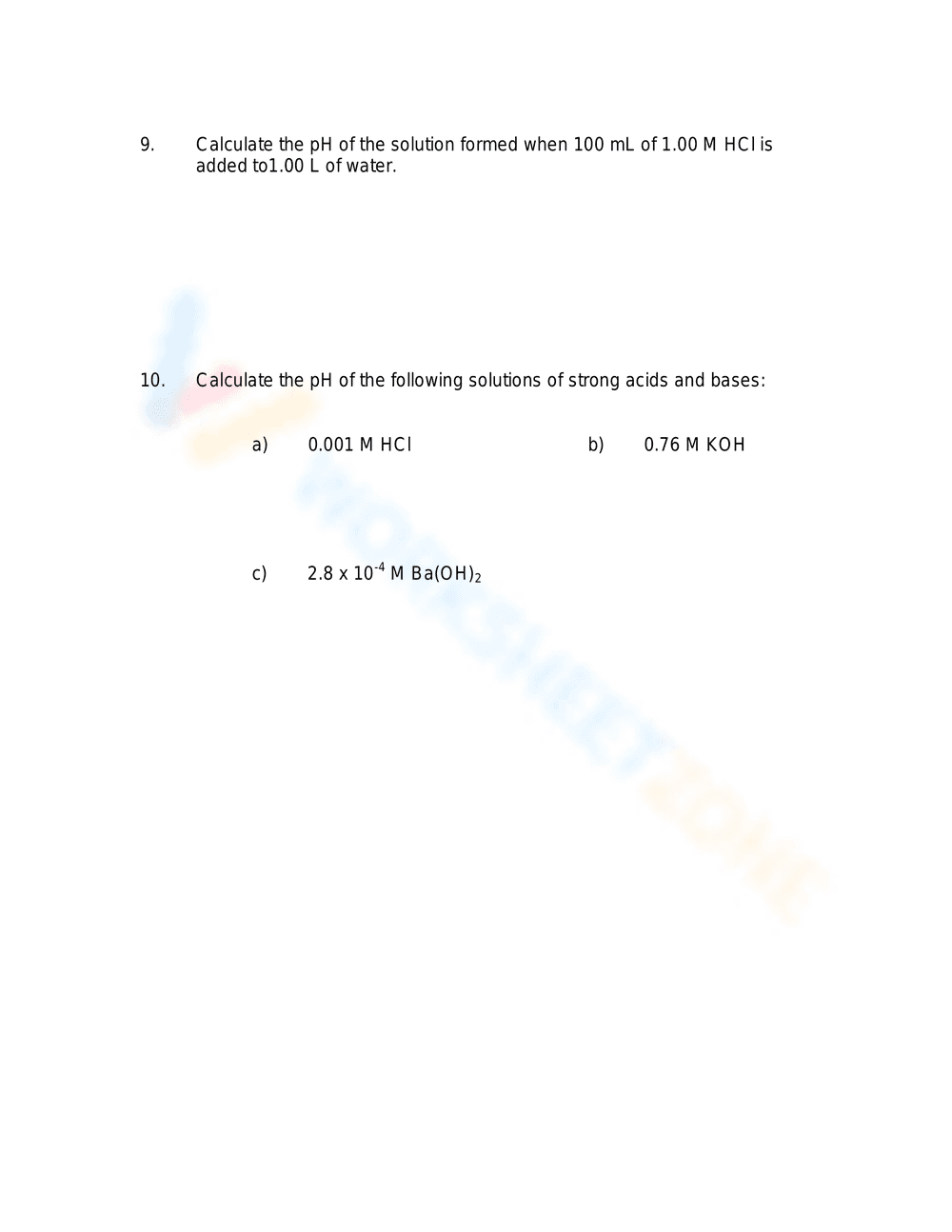 Acids and Bases Worksheet - Page 4