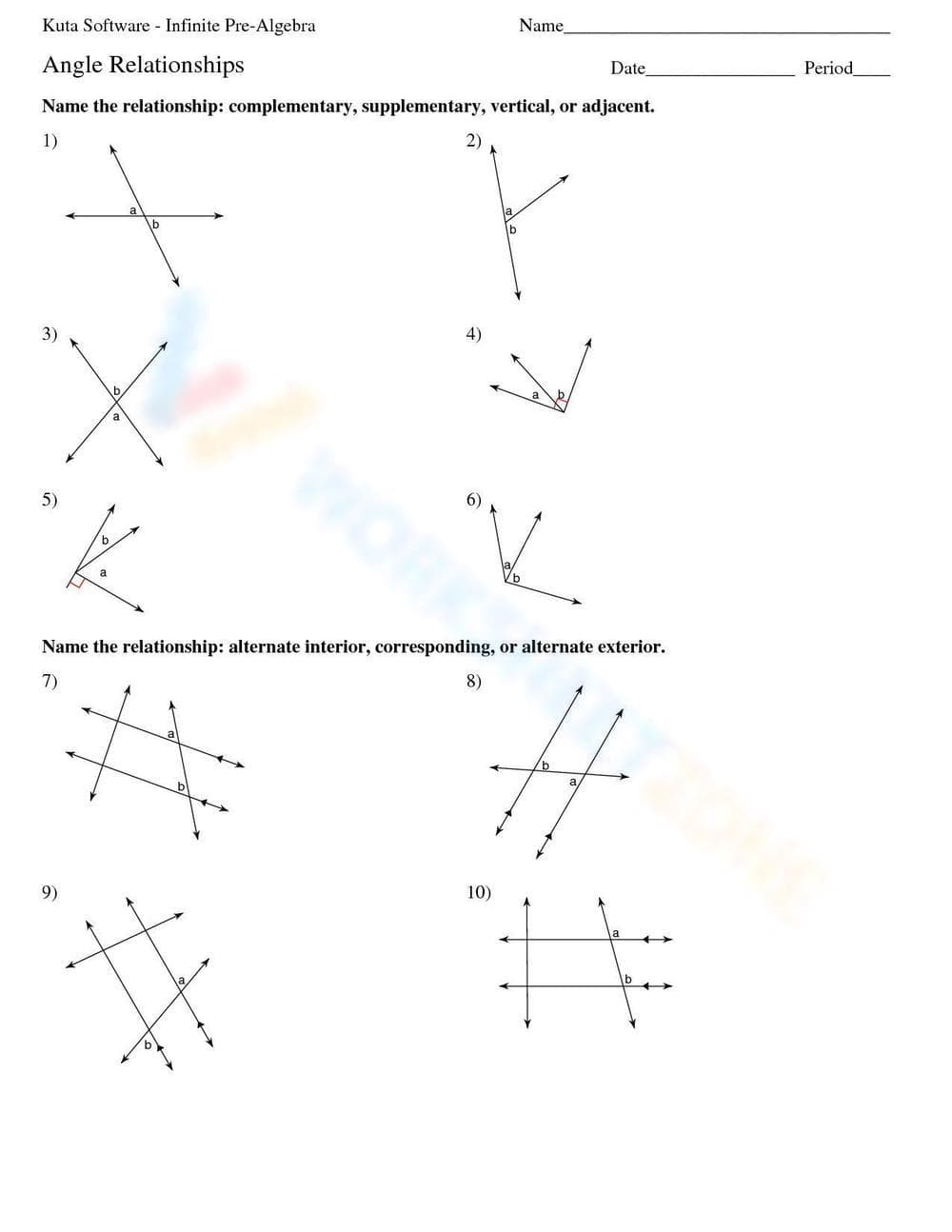 Vertical Angles Worksheet 2 - Page 1