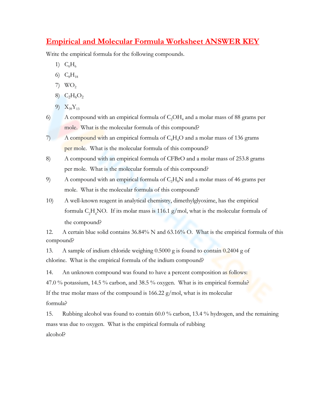 Empirical Formulas & Molecular Formulas - Page 1