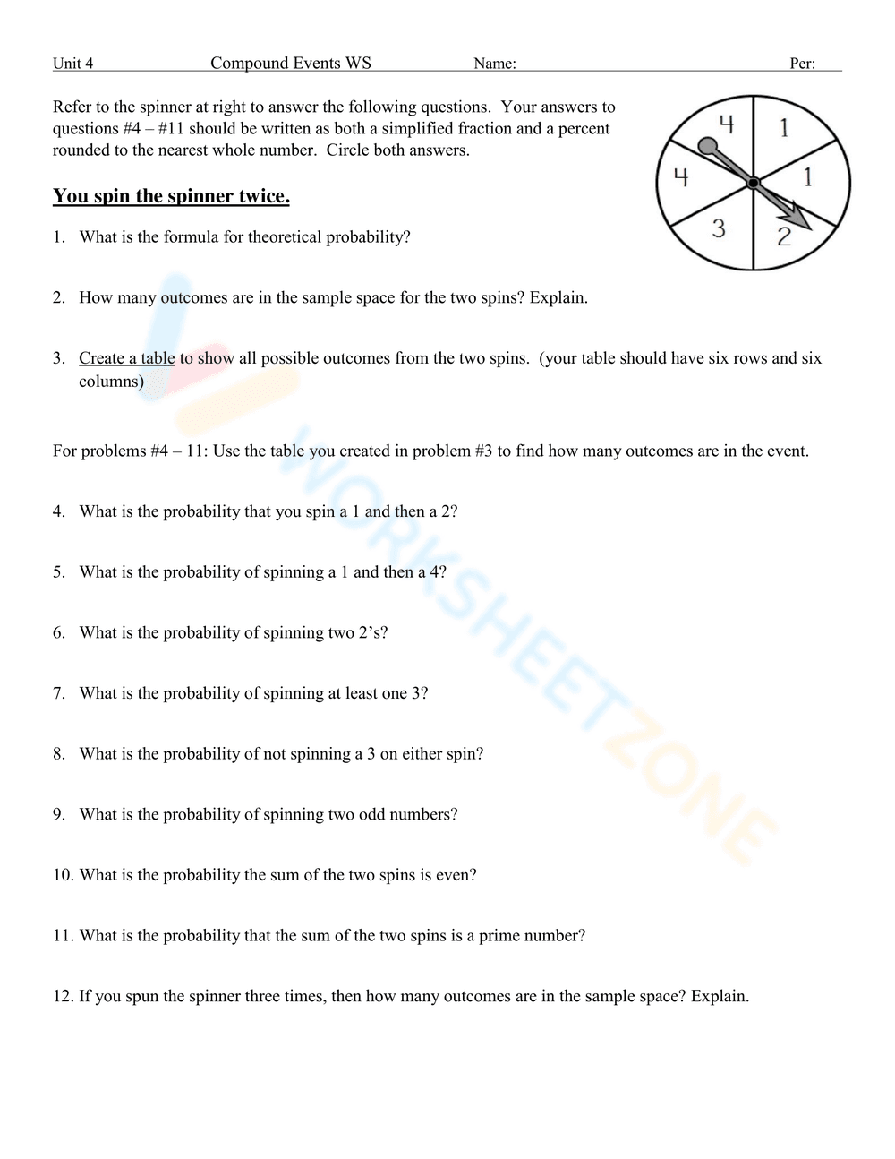 Probability of a Compound Event Worksheet - Page 12