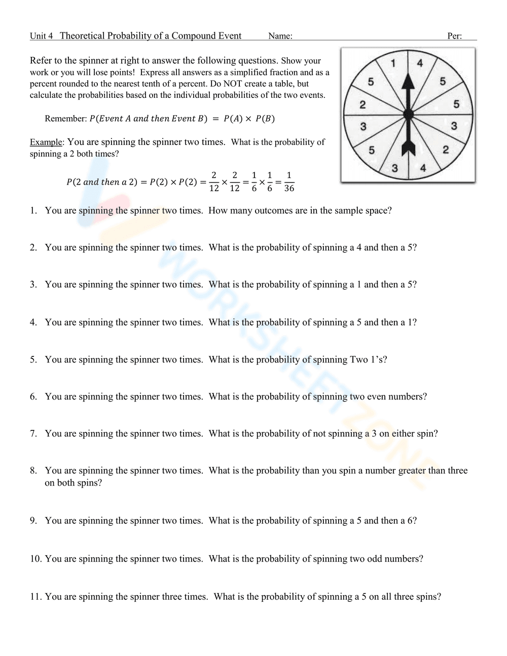 Probability of a Compound Event Worksheet - Page 15