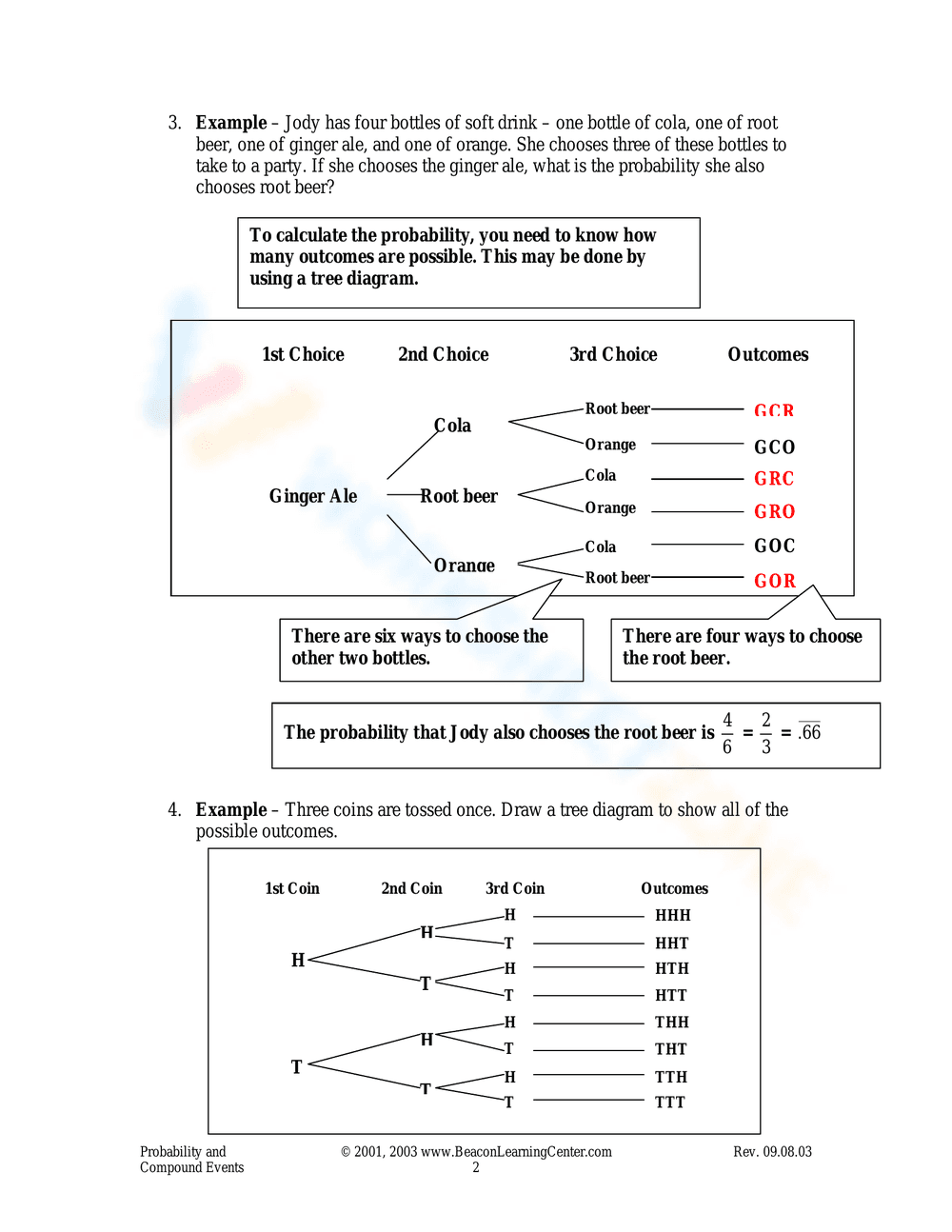 Probability and Compound Events Examples Worksheet - Page 1