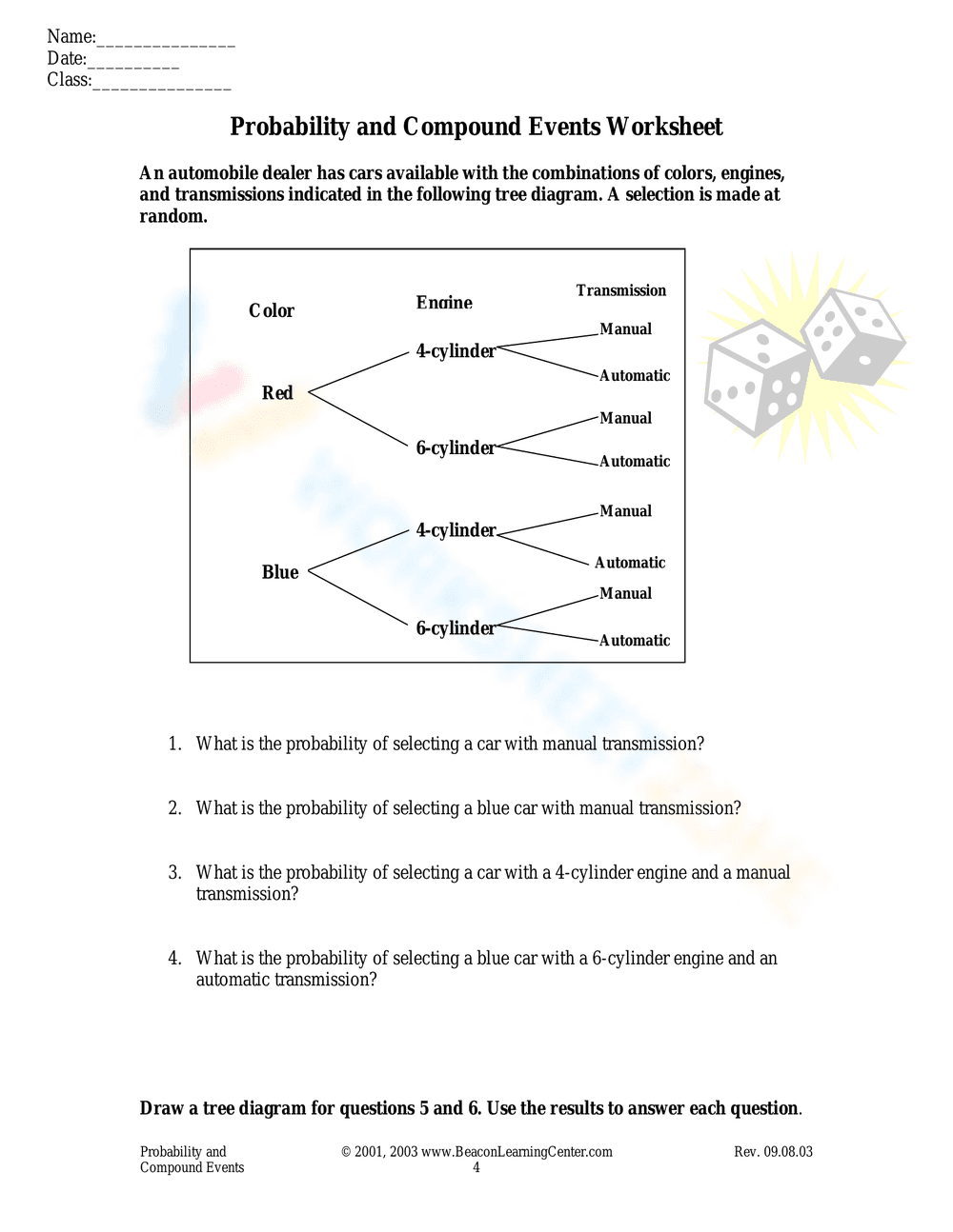 Probability and Compound Events Examples Worksheet - Page 3