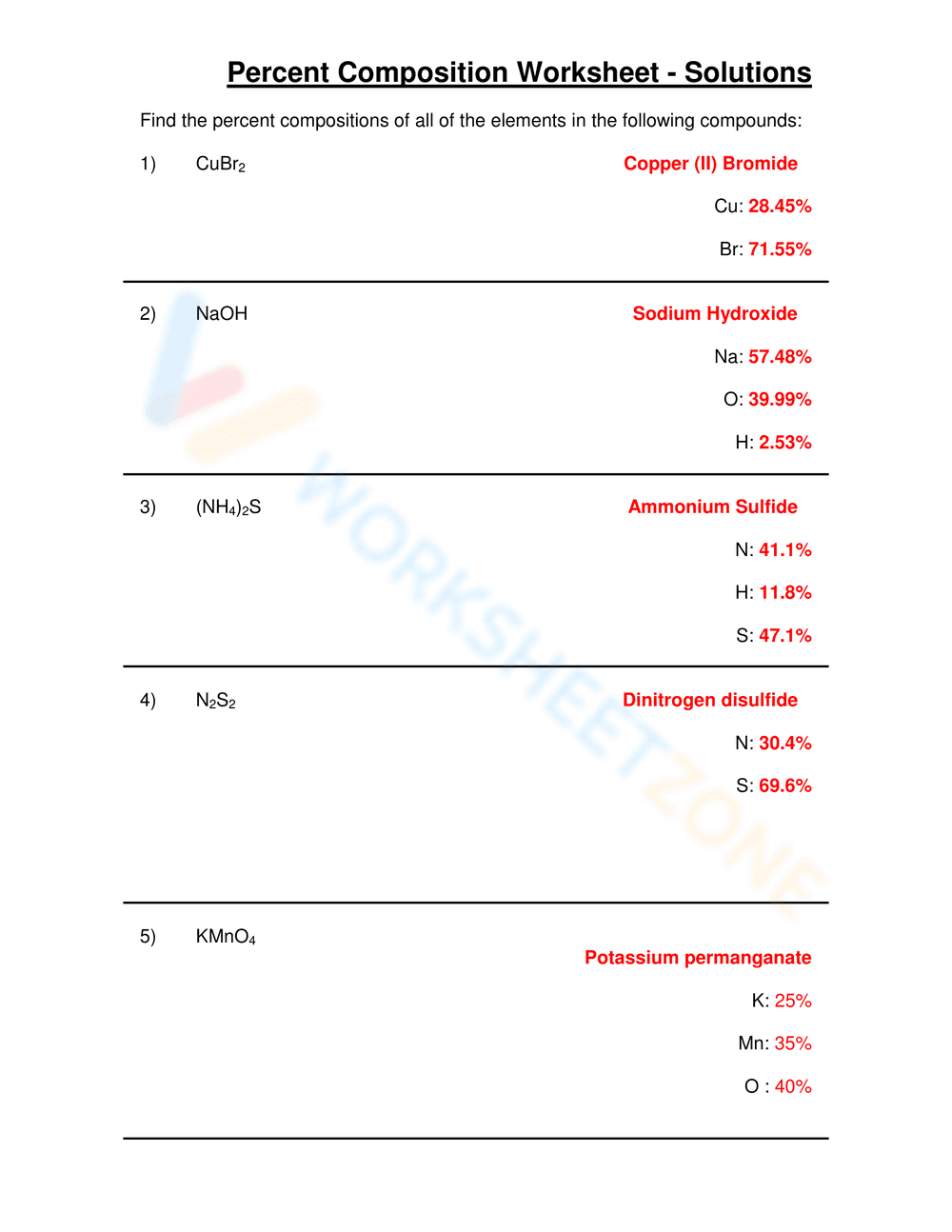 Percent Composition Worksheet - Page 3