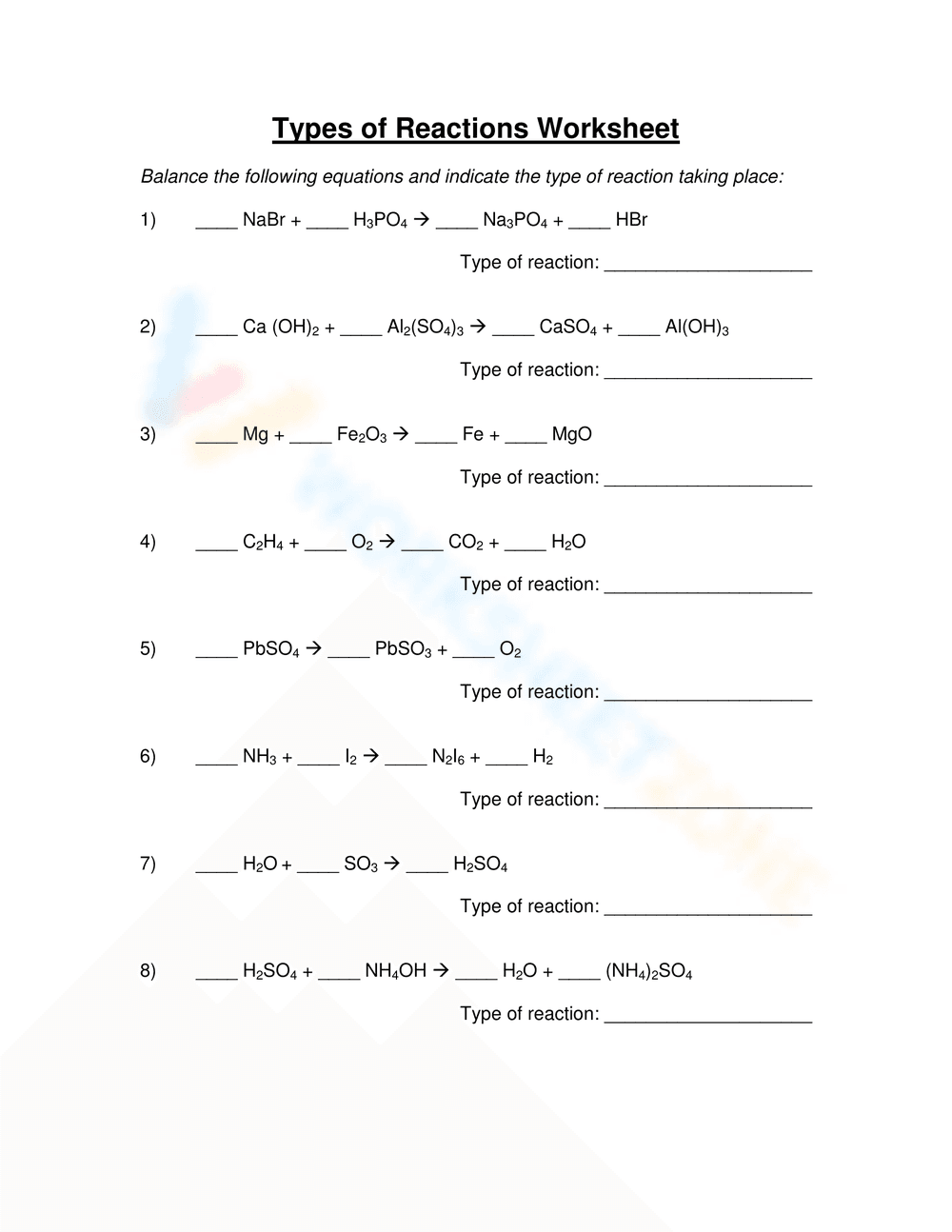Explore Types of Reactions with This Worksheet - Page 1