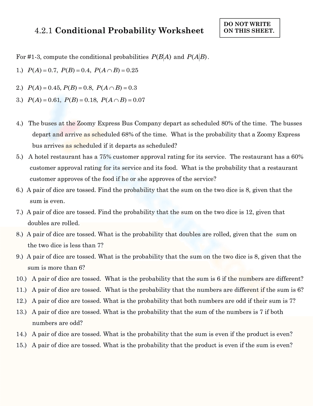 Learn Conditional Probability with This Worksheet - Page 1