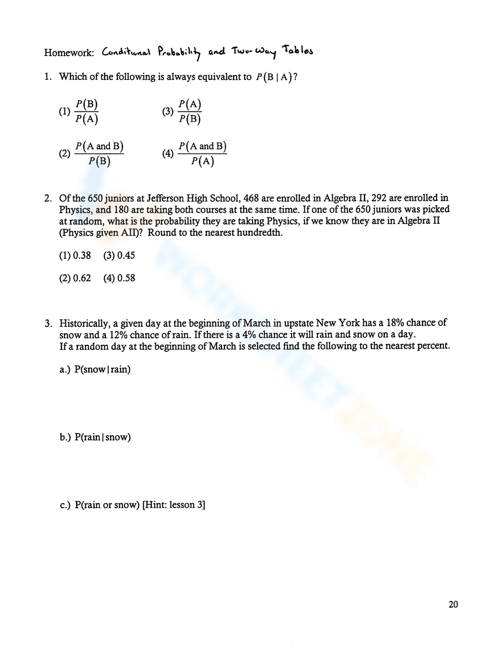 Conditional Probability Practice - Page 1