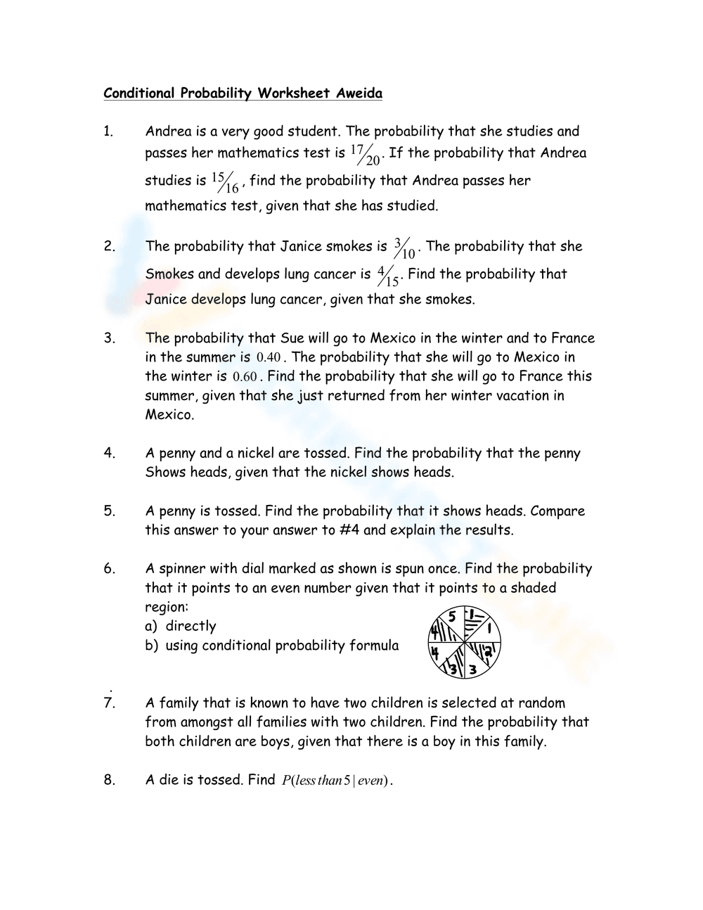 Conditional Probability Worksheet - Page 1