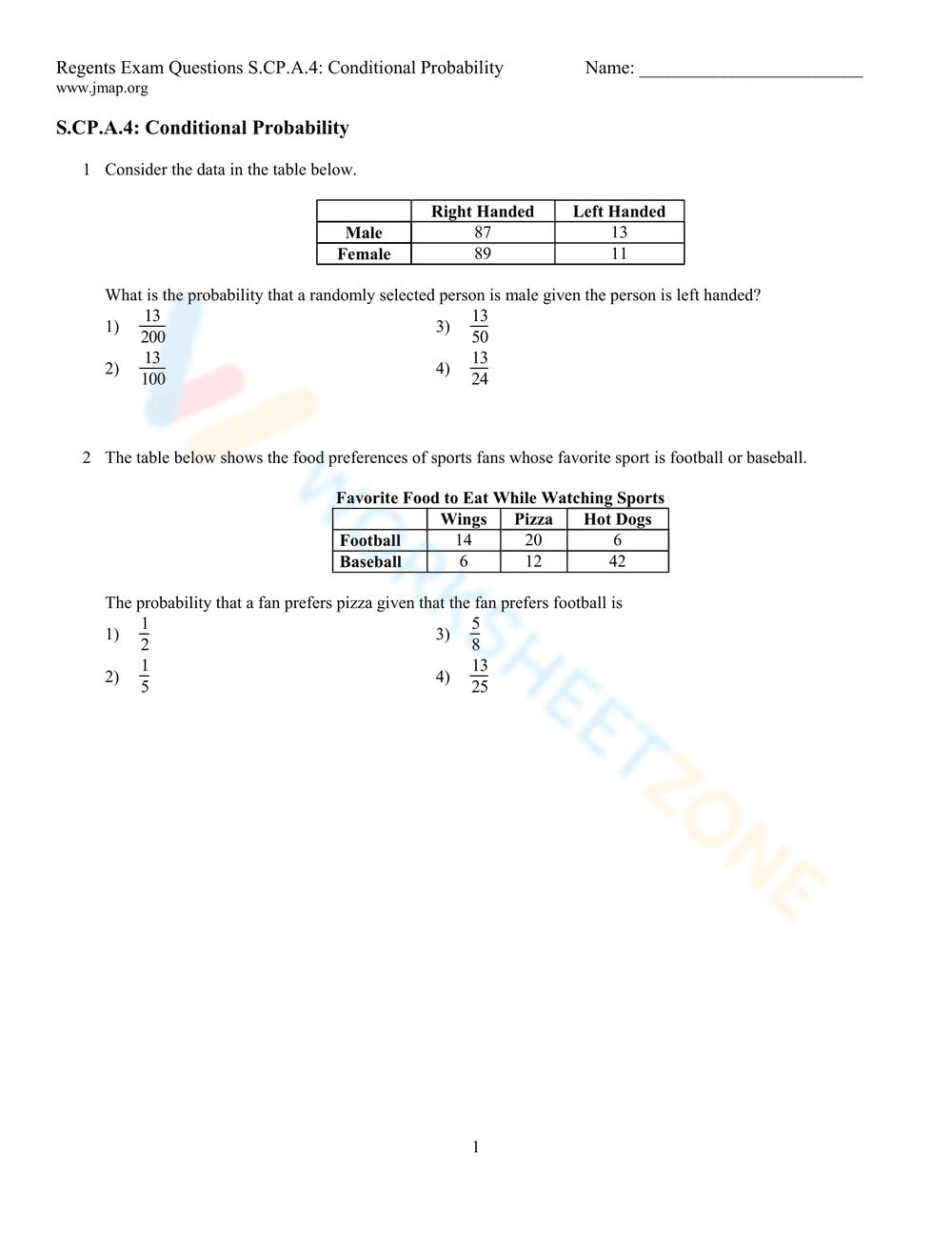 Conditional Probability Exercises - Page 1