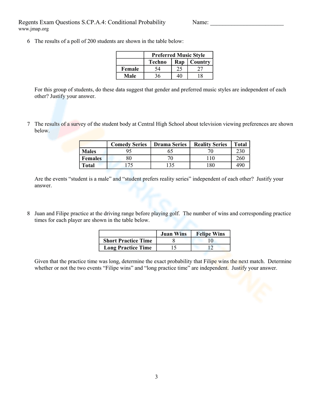 Conditional Probability Exercises - Page 3