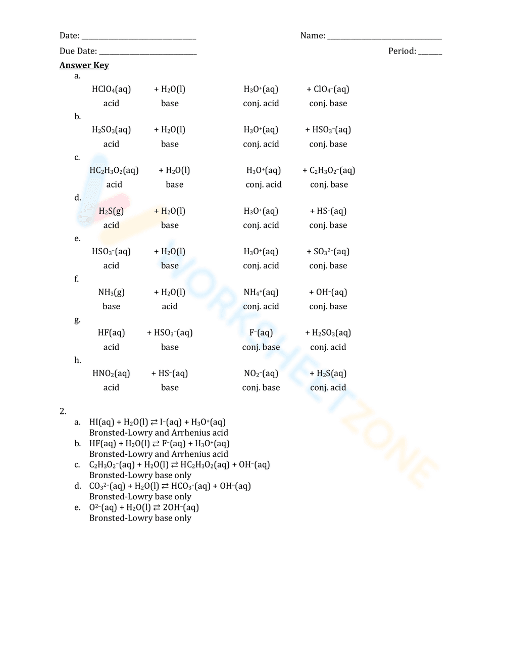 Practice Identifying Conjugate Acid-Base Pairs - Page 2
