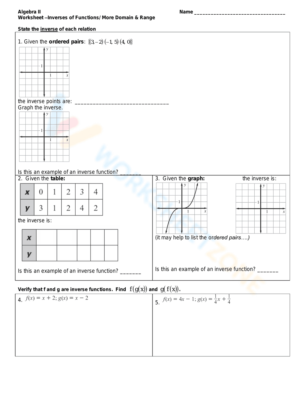 Practice with Inverse Functions - Page 1