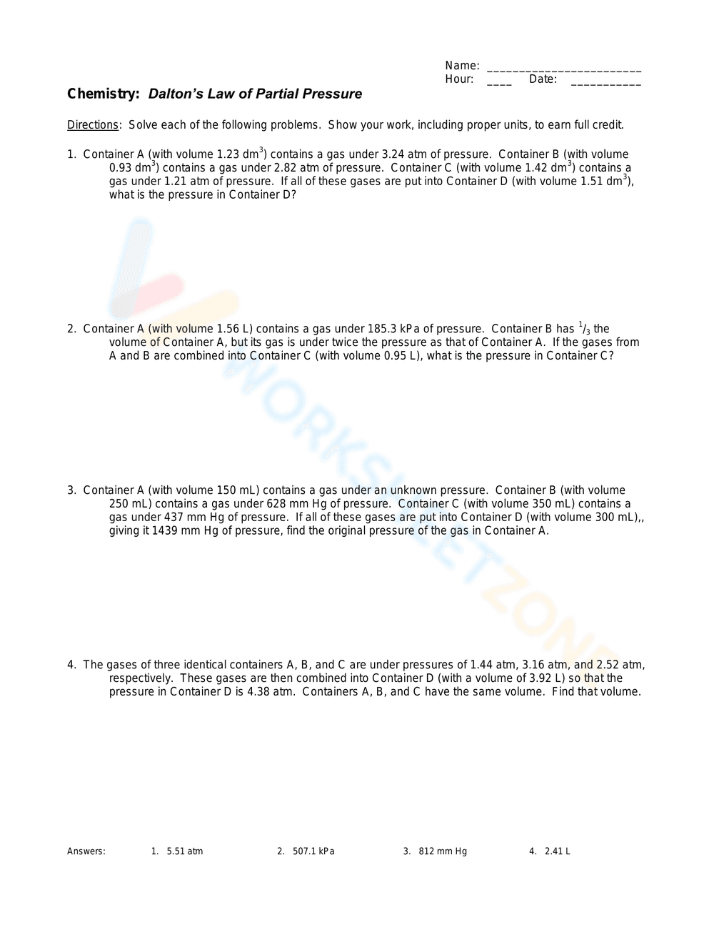 Dalton's Law of Partial Pressure - Page 1
