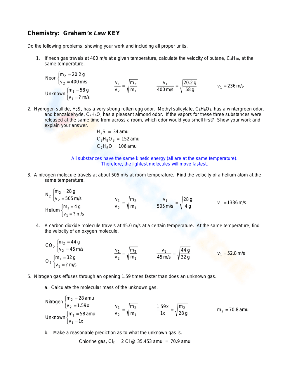 Graham's Law Worksheet - Page 1