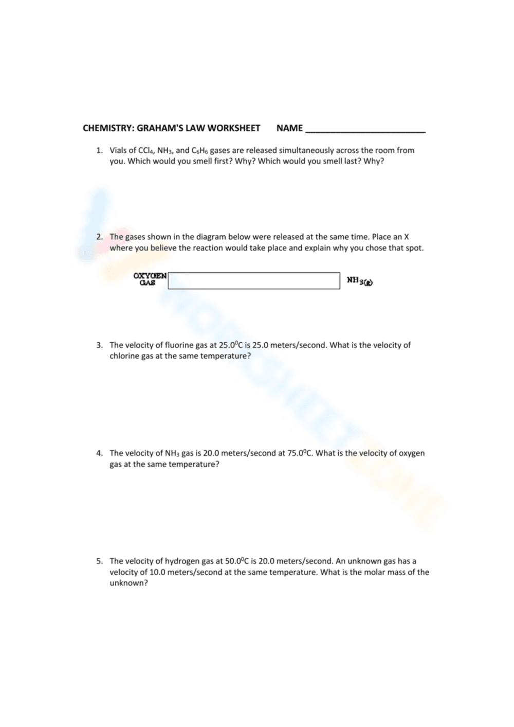 Practice Graham's Law: Gas Behavior Worksheet - Page 1