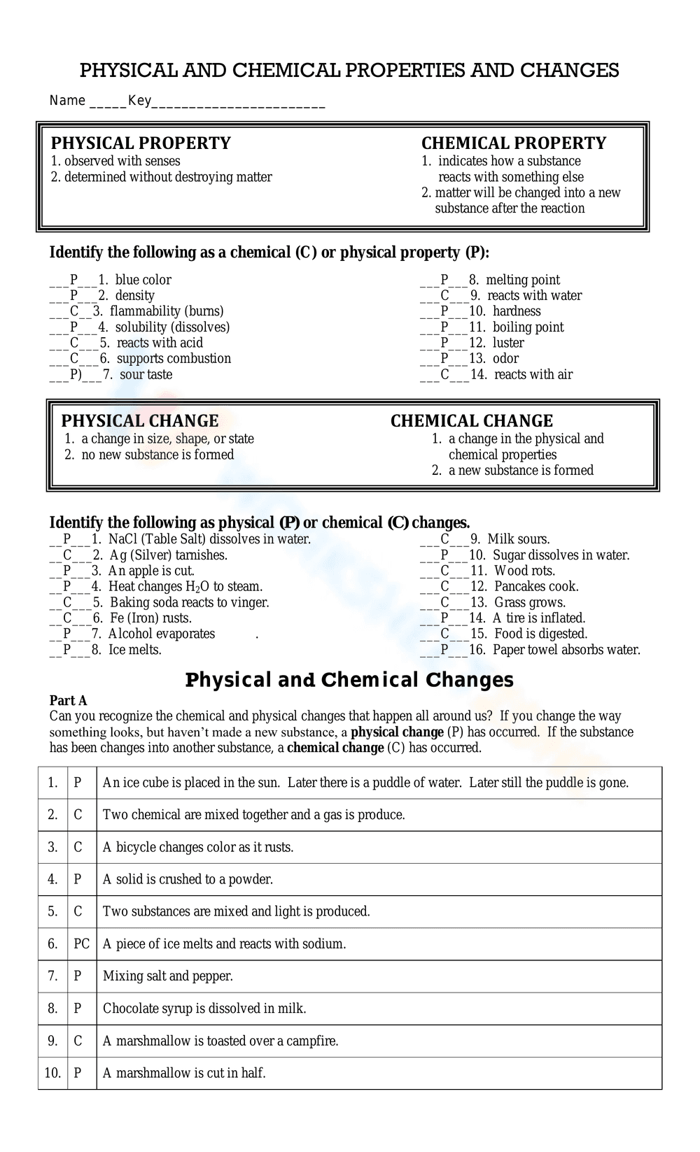 PHYSICAL AND CHEMICAL PROPERTIES AND CHANGES - Page 1