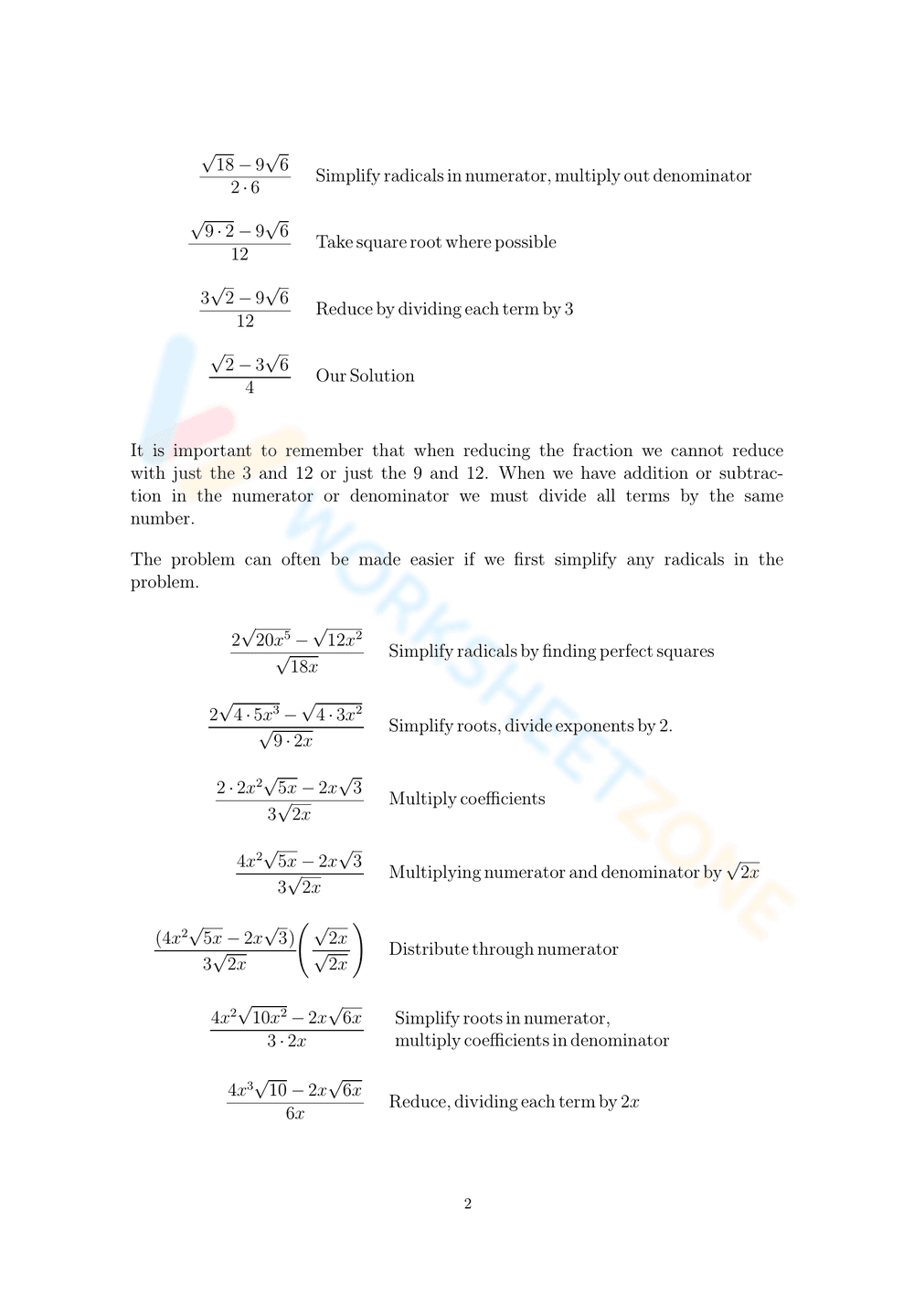 Updated Rational Denominator Practice Sheet - Page 2