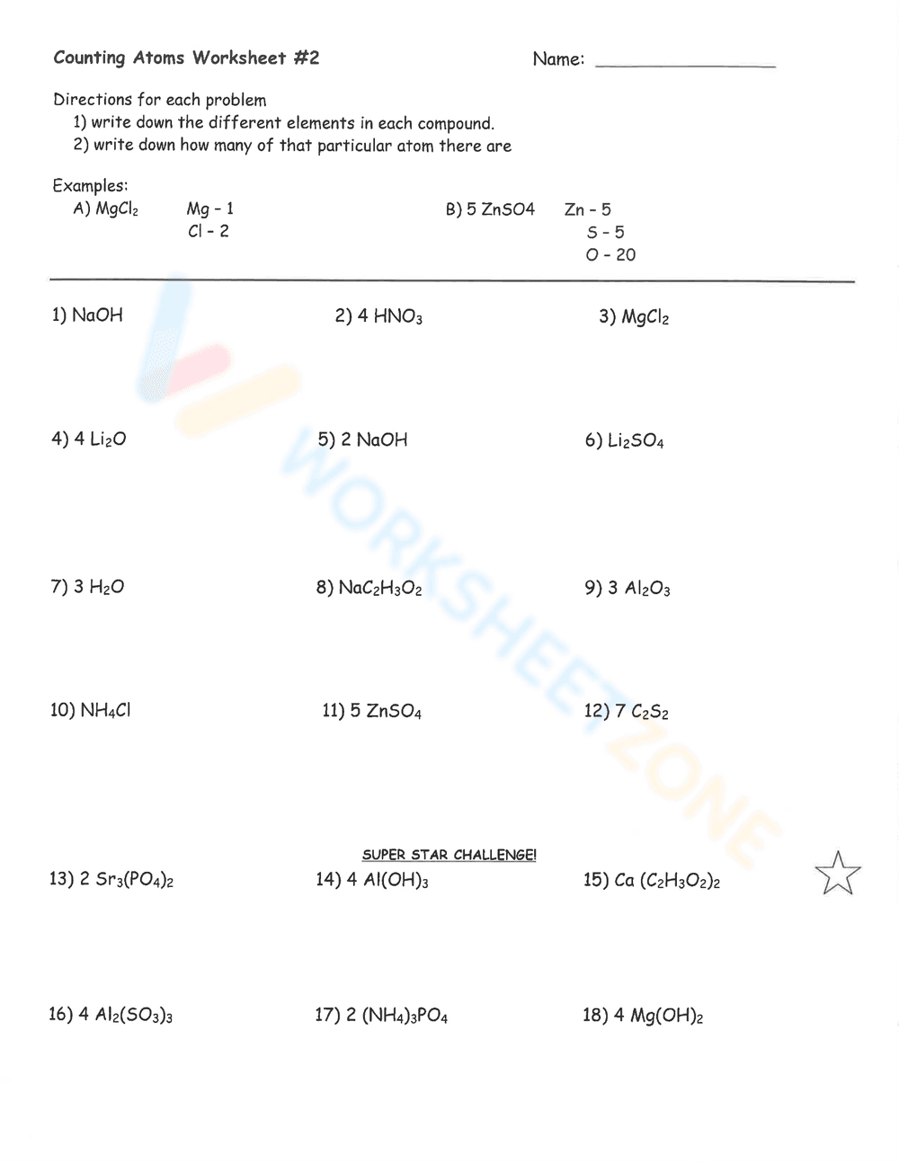 Counting Atoms Worksheet: Chemical Compounds - Page 1