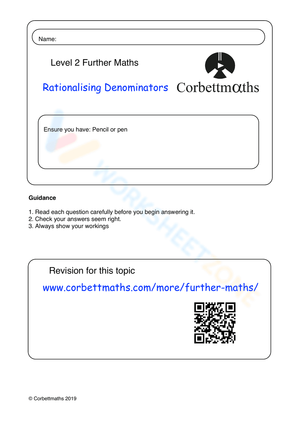 Rational Denominator: Algebra Practice Set - Page 1