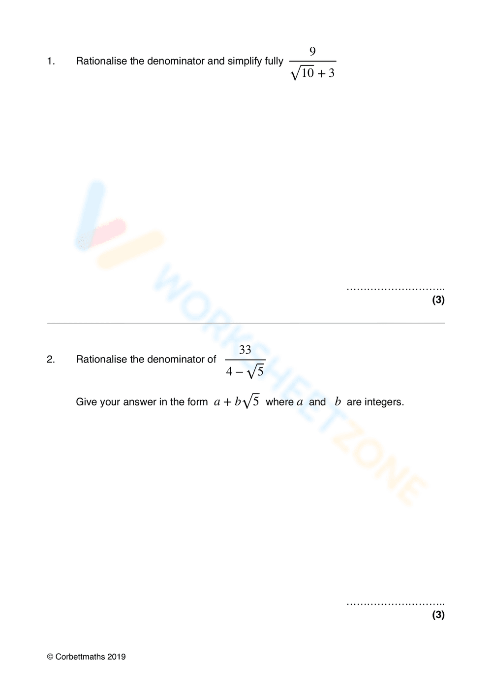 Rational Denominator: Algebra Practice Set - Page 2