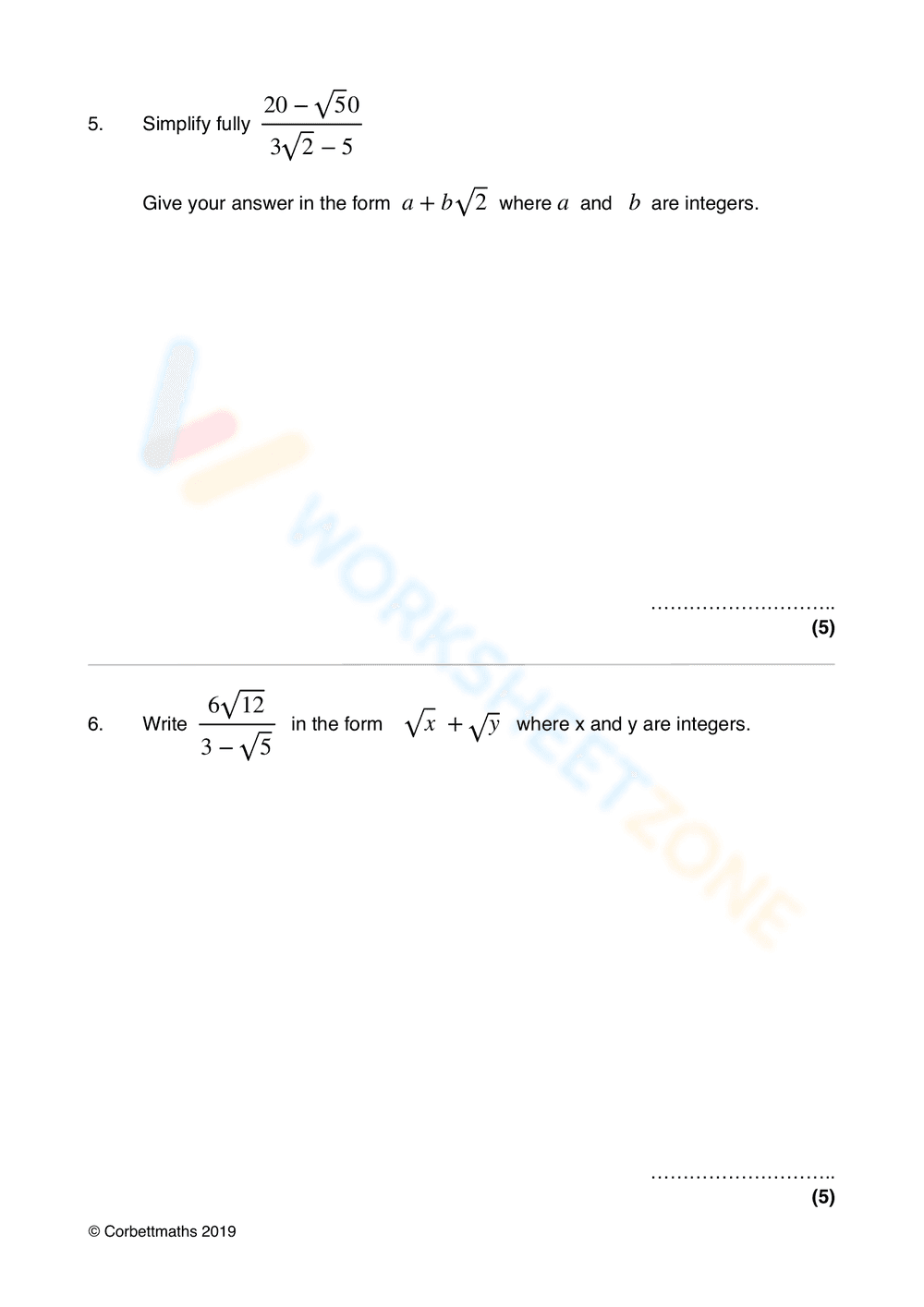Rational Denominator: Algebra Practice Set - Page 4