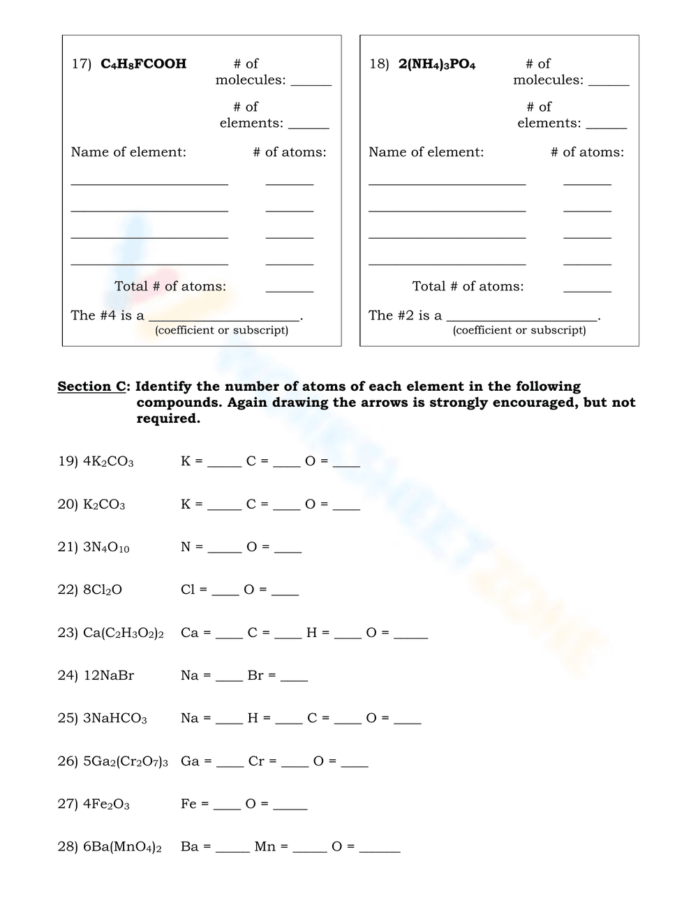 Practice Counting Atoms in Chemical Formulas - Page 3