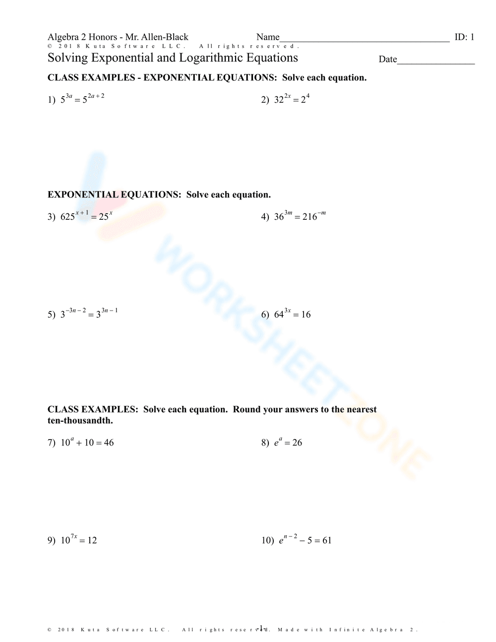 Solving Exponential and Logarithmic Equations - Page 1