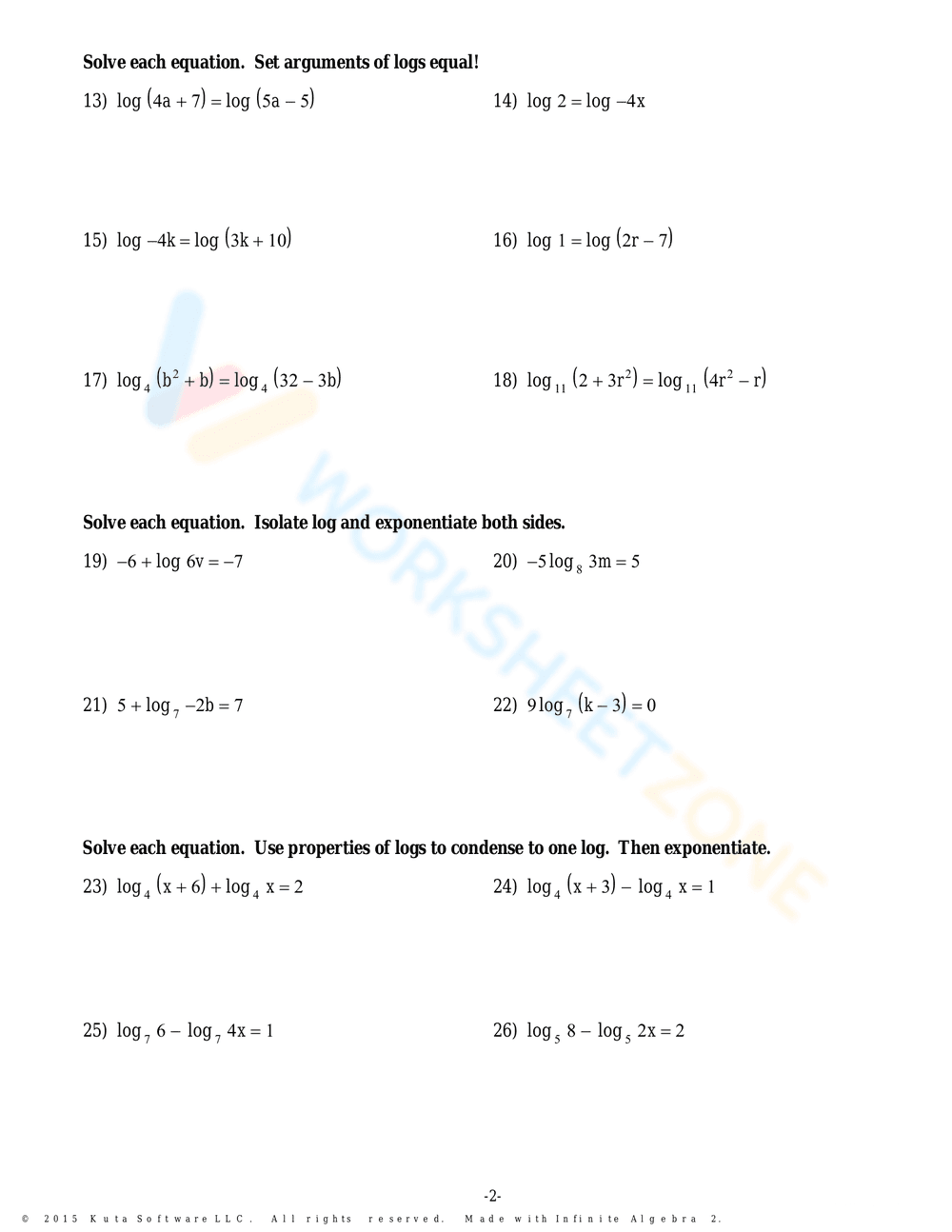 Worksheet on Solving Exponential Equations - Page 2