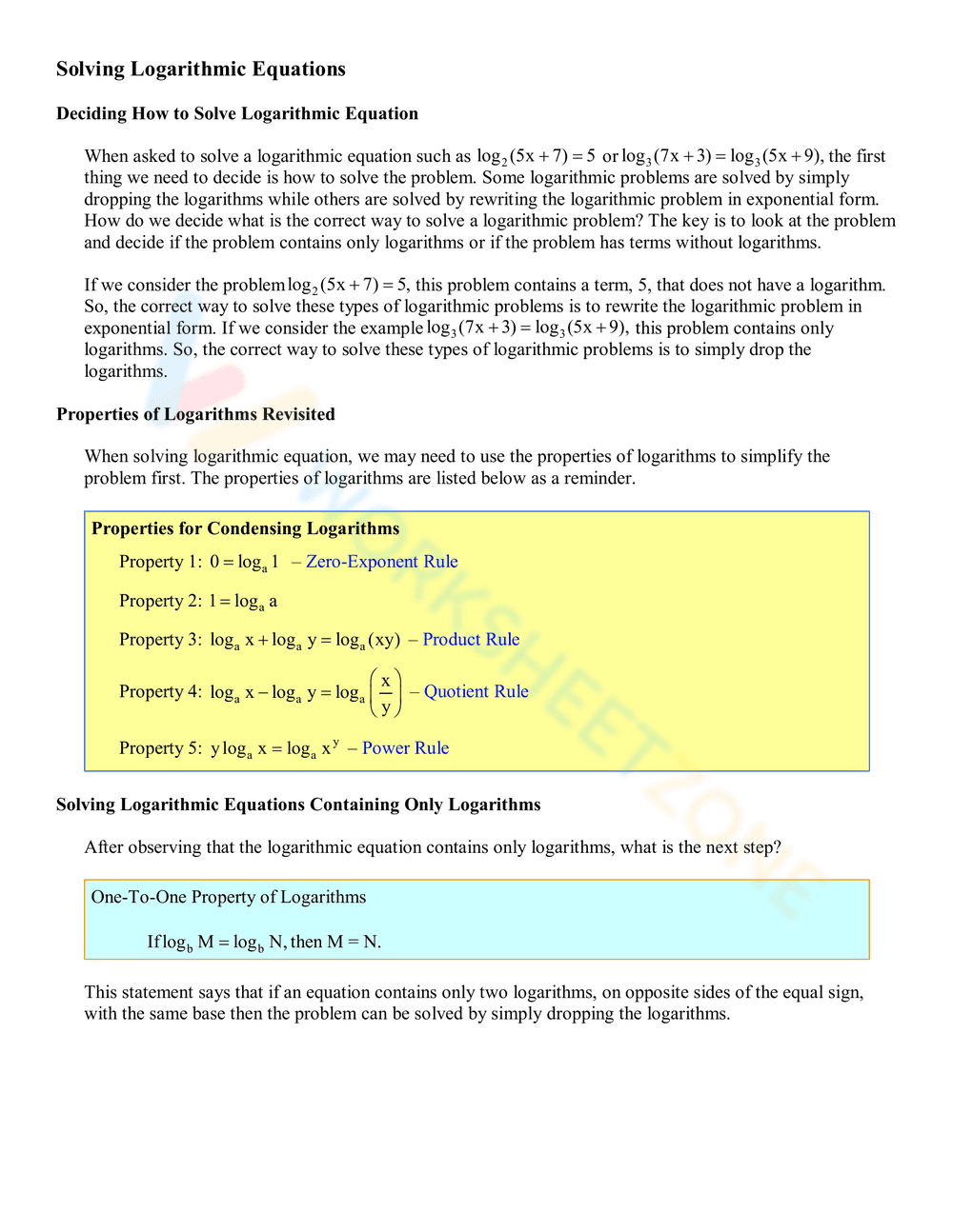 Solving Logarithmic Equations: Practice Problems - Page 1