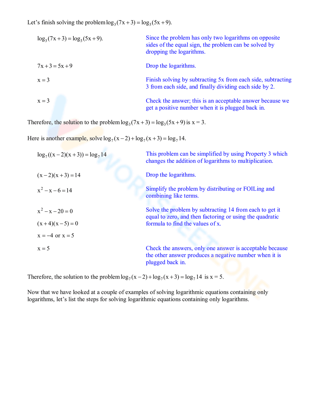 Solving Logarithmic Equations: Practice Problems - Page 2